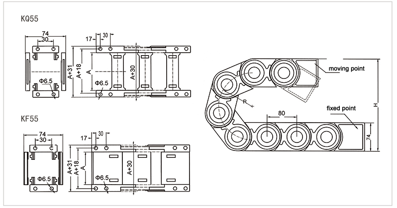 KQ55 / KF55 economy cable drag chain