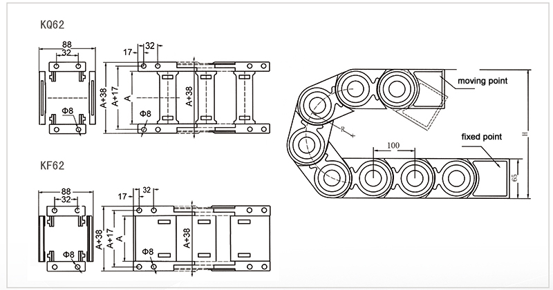 KQ62 / KF62 economy cable drag chain