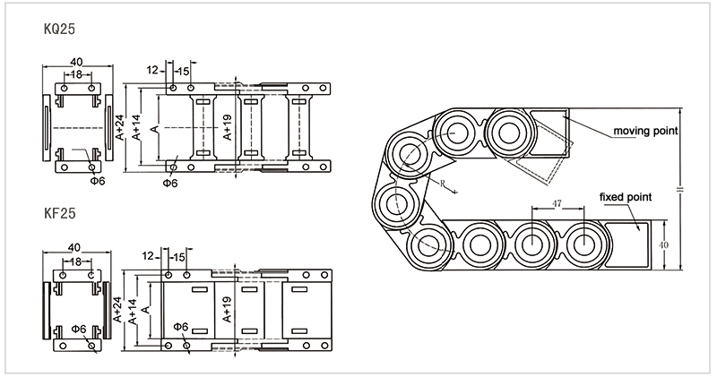 KQ25 / KF25 economy cable drag chain