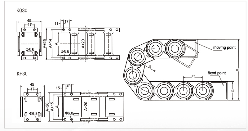 KQ30 / KF30 economy cable drag chain