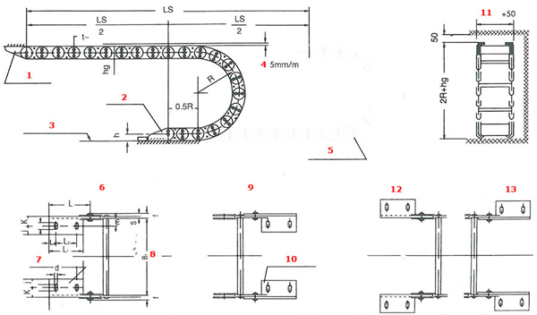 Steel cable drag chain upper and lower split type